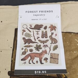 NEW! Earthbound Trading Company Woodland Animals Tapestry Mushrooms Decor 3'x3.5